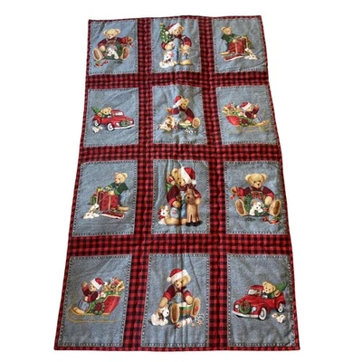 Manta Edredón Bebé Peluche Azul Jean 40x32 Navidad Cuadros Rojo Invierno Foto 1 de 4