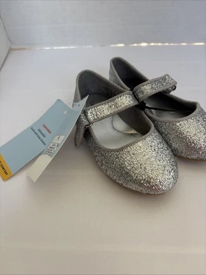 NUEVO CON ETIQUETAS Bebé Niño Niña Talla 6 Cat & Jack Plata Brillo Mary Jane Zapatos Foto 1 de 4