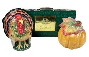 Fitz and Floyd Thanksgiving Banquet Turkey and Pumpkin Salt and Pepper 1993 EUC - Picture 1 of 19
