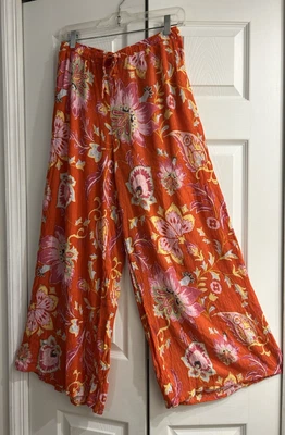 RACHEL ROY Tropical Orchid Floral Palazzo Pants~Drawstring~Pockets~27" inseam~L - Image 1 of 4