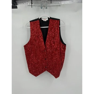 Модный фантазийный женский красный жилет с блестками размер M увеличенный праздничный блестящий диско - Изображение 1 из 4