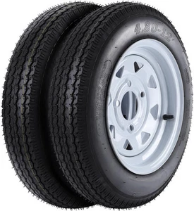 2Pack 4.80-12 4.80x12 Trailer Tires with 12" Rims 4 Lug on 4" Load Range C 6PR - Picture 1 of 9