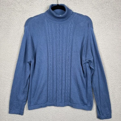 Suéter Croft & Barrow Mujer XL Azul Seda Cachemira Cable Tejido Cuello Alto Preppy Foto 1 de 4