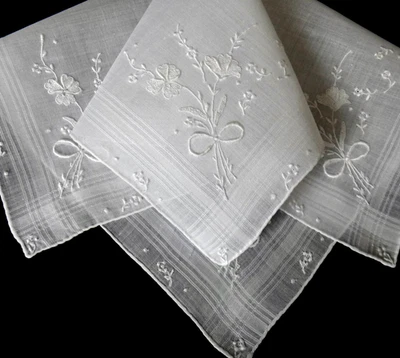 De Colección Bordado Suizo Lino Pañuelo 12" Ramos de Flores Ornamentadas 4 Esquinas, Boda Foto 1 de 4