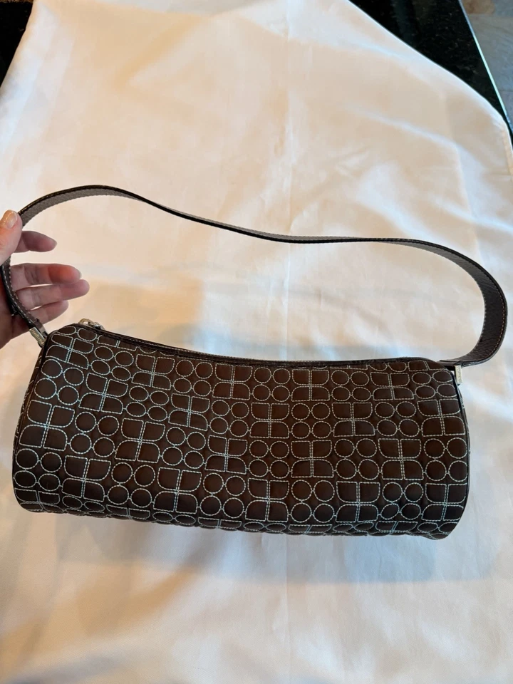 复古 Kate Spade Dot Noel Baguette 圆形单肩包棕色和青蓝色 — 第 1/4 张图片