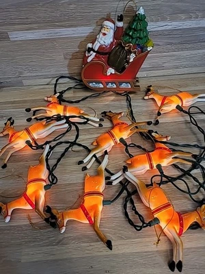 Kurt S Adler Santa's Sleigh Ride & Reindeer Christmas 10-Light Novelty Set WORKS - Image 1 of 4