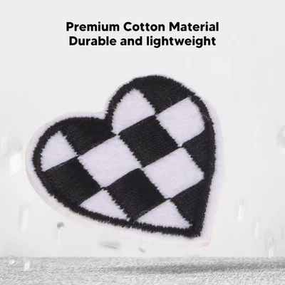 100pcs Heart Shaped Patches Iron On Black White Grids Embroidered DIY Applique - image 1 of 4