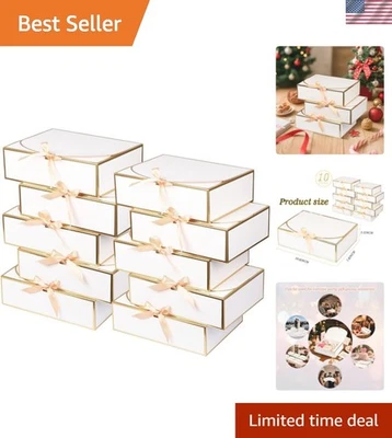 Роскошные белые подарочные коробки 10,6x7,8x3,1 дюйма с золотой отделкой на случай праздника упаковка 10 шт. - Изображение 1 из 4