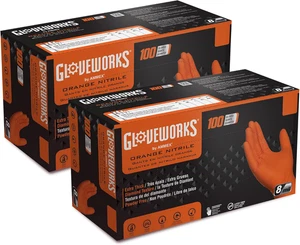 Heavy-Duty Nitrile Gloves, Disposable, Latex Free, 8 Mil, Orange, Diamond Grip G - Picture 1 of 12