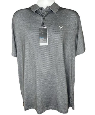 Camisa polo masculina de golfe Callaway L Opti-Dri caviar preta cinza diamantes NOVA US$ 70 - Imagem 1 de 4