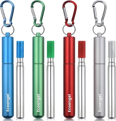 ECOANGEL Cruise Ship Essentials,4-Pack Reusable Collapsible Stainless Steel Drinking Stra