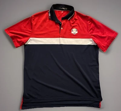 Рубашка поло для гольфа RLX Ralph Lauren Ryder Cup 2020 США красно-бело-синяя большой размер JBHS - Изображение 1 из 4