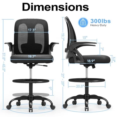 Silla de Dibujo Alllion, Silla de Oficina Alta con Reposabrazos Abatibles Ordenador Ergonómico Foto 1 de 4