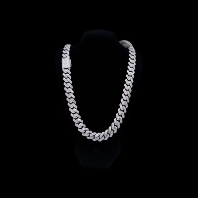 Collar de diamantes moissanita de eslabones cubanos Miami cultivados en laboratorio de 14 mm de plata 925 Foto 1 de 3