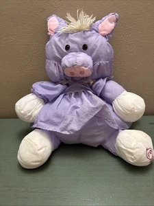 Fisher Price Puffalumps Purple Pig Vintage 1987 Plush Nylon Lovey Collectible - Picture 1 of 9