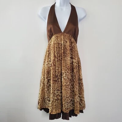 Vestido Babydoll Arden B Para Mujer Seda Estampado Animal Cuello Halter Talla S Mobwife Y2K Foto 1 de 4