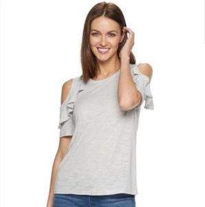 Juicy Couture Heather Grey Cold Shoulder Ruffle Raglan Top Women's Size XXL - Picture 1 of 19