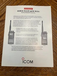 ICOM IC-W21AT & IC-W21A Dual Band FM Handheld Transceivers Sales Bulletin - Picture 1 of 5