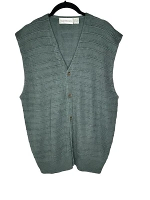 NUEVO SIN ETIQUETAS Barry Bricken Hombres Chaleco Tejido Grande Seda Botón Frontal Grandpacore Verde Foto 1 de 4