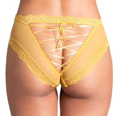 Bragas abiertas de malla transparente Peek A Boo con cordones amarillas BW1780 medianas Foto 1 de 4