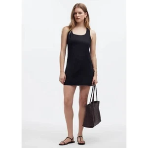 Madewell 100% Linen Cross Back A-Line Mini Dress Black 14 Summer Vacation NWT - Picture 1 of 7