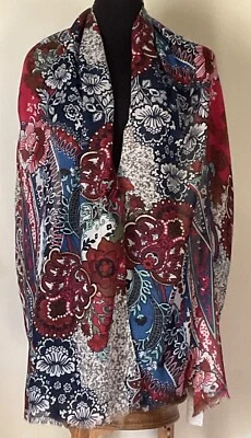 Bufanda Oblonga Estampado Mixto Vibrante Azul y Rojo Nueva con Etiquetas-Chicos Talla Única 2' x 6' Foto 1 de 4