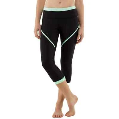 Lululemon Roll Out Crop Yoga Leggings Pants Women's Size 6 Black / Fresh Teal Foto 1 de 4