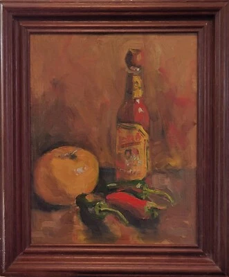 Salsa picante pimientos pintura al óleo enmarcada bodegón realismo 8x10 salvas Foto 1 de 3
