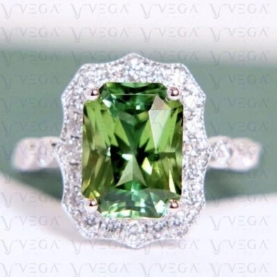 Anel de ouro branco sólido 5,70 ct forma radiante turmalina natural e diamante 100% 14k - Imagem 1 de 4