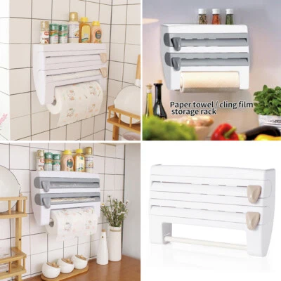 Kitchen Wall Mounted Paper Towel Rack Cling Film Tin Foil Roll Holder Dispenser - Image 1 of 4