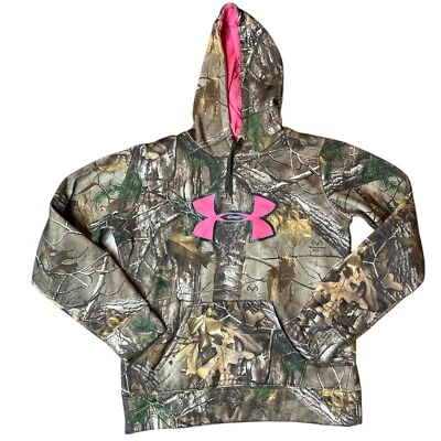Sudadera con capucha Under Armour Real Tree para mujer mediana marrón rosa camuflaje logotipo senderismo al aire libre Foto 1 de 4