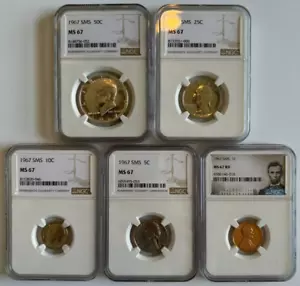 1967 SMS 5 Coin Set-NGC MS 67 (50C, 25C, 10C, 5C, 1C)—Special Mint Set—Free Ship - Picture 1 of 12