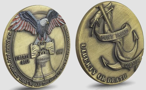 LIBERTY Bell Antique Bronze Coin Americana Snake 3D Antique Gold Lustre Old USA Cover