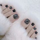 for Women Toe Nails Square Fake Toenails French Sequins Full Cover