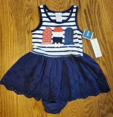 NUEVO VESTIDO 2 PIEZAS 18M NIÑAS AZUL MARINO BLANCO 100% ALGODÓN DISEÑO PALETA MAGGIE & ZOE Foto 1 de 4