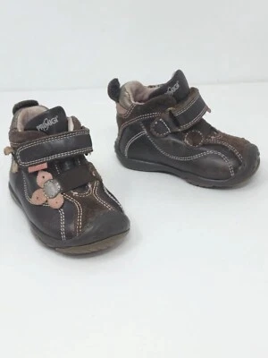 PRIMIGI ребенка ясельного возраста девочек США 3 ЕС 18 коричневый и розовый кожаные ботинки цветы - Изображение 1 из 4