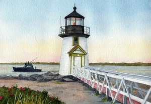 Tarjetas de notas de acuarela Brant Point Lighthouse Nantucket Massachusetts - Imagen 1 de 2
