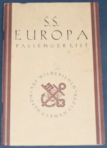 1938 S.S. Europa Passenger List, NY to Bremen - Picture 1 of 6