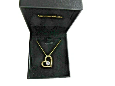 Heart Necklace 5A Cubic Zirconia Necklace 14k Yellow Gold Plated Pendant F20 - Image 1 of 2