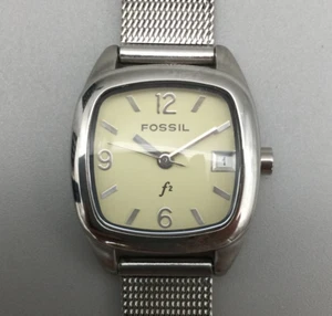 Fossil Watch Women ES-9893 23mm Silver Tone Cream Dial Date New Battery 7.75" - Picture 1 of 16