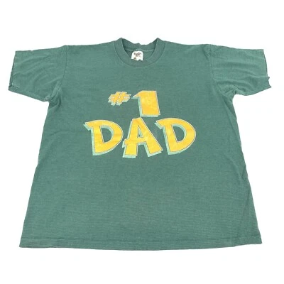 Camiseta listrada vintage década de 1980 #1 pai manga curta tamanho grande masculina verde amarela G - Imagem 1 de 4