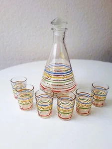 50er Likör /Karaffe/ Gläser 7er Set " LUXHEM" Veropa, Frankreich Vintage 60s - Picture 1 of 7