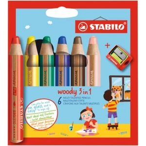 STABILO MULTI TALENTED PENCIL WOODY 3 IN 1 ASSORTED COLOUR W SHARPENER - 8806-2 - Picture 1 of 7