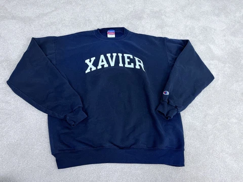 Xavier University Musketeers Sweatshirt Mens Large Blue Champion Cotton VINTAGE Cover