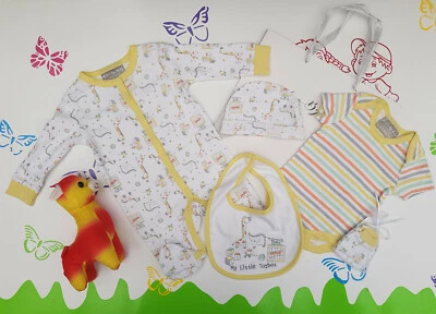 Starterset Baby 6-teilig Strampler Body Mütze Lätzchen 50/56 56/62 - Bild 1 von 2