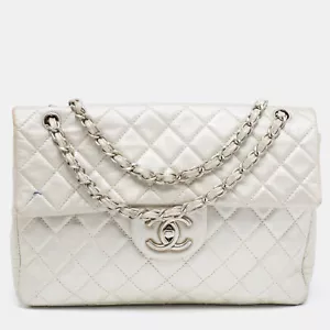 Chanel Metallic Grey Quilted Leather Maxi Classic Single Flap Bag - Picture 1 of 10