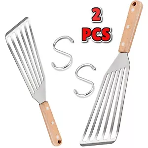 2 Pcs Fish Spatula Stainless Steel Slotted Turner for Frying and Grilling - Picture 1 of 7