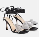 LikeNew MACH & MACH Crystal Nicole silk-satin sandals 38 Bow Black Heels 95mm