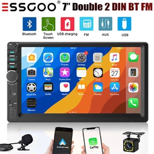 7" Double 2 Din Car Stereo Touch Screen Radio Apple CarPlay USB BT FM/TF MIC&CAM - Picture 1 of 16