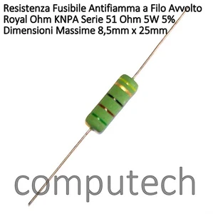 51 Ohm 5W 5% Resistenza fusibile antifiamma a filo avvolto Royal Ohm KNPA Serie - Bild 1 von 1